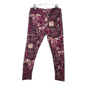 LuLaRoe Purple and Black Floral Leggings PJ Pajama Pants Womens Plus Size TC2
